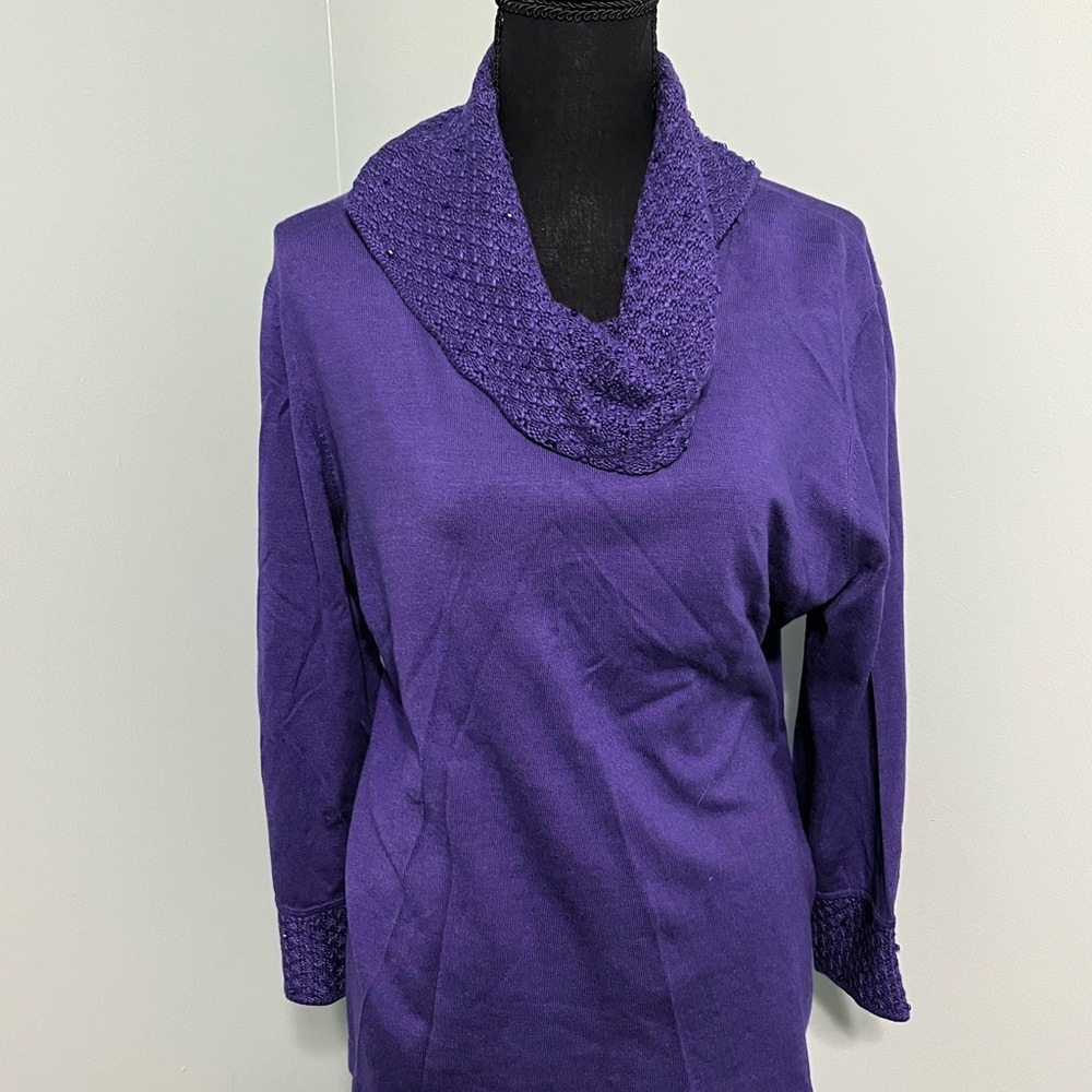 Jones New York Collection Purple‎ Beaded Cowl Neck Sweater XL Long Sleeve Top
